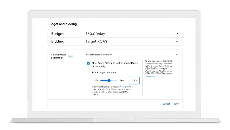 Google 広告の「スマート自動入札の入札範囲拡大機能」を使うと、生活者が検索している場所に商品を配置できる。