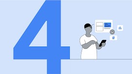 Das Bild zeigt einen Mann, der auf sein Smartphone schaut. Darüber sind Icons zu sehen, die die Aktivierung von Enhanced Conversions zeigt. Rechts im Bild steht eine große 4.
