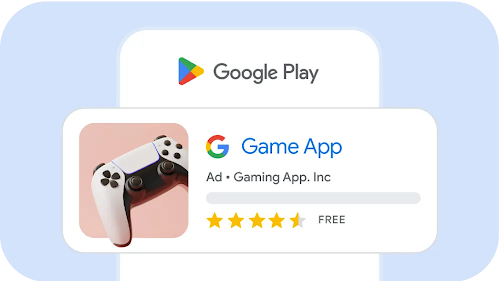 A gaming app ad showing up in Google Play store search results. 