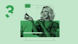 An ad shows a person with shoulder-length blond hair and a nose ring spraying perfume to sample a scent.