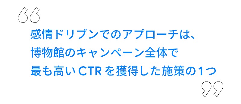 感情ドリブンでのアプローチは、博物館のキャンペーン全体で最も高い CTR を獲得した施策の 1 つ