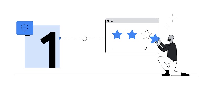 1. Une personne chauve à la peau sombre, avec une barbe noire, portant un haut noir et un pantalon blanc, se tient à genoux devant un très grand lecteur vidéo en ligne. Il note la vidéo en ajoutant une troisième étoile.