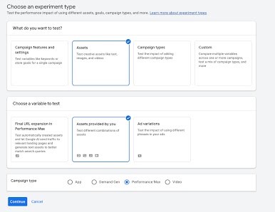  Image showing the Performance Max asset experiment setup