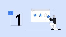Una persona calva dalla pelle scura e la barba nera, che indossa una camicia nera e pantaloni bianchi, si inginocchia davanti a un video player online di grandi dimensioni e aggiunge una terza stella alla valutazione del video.