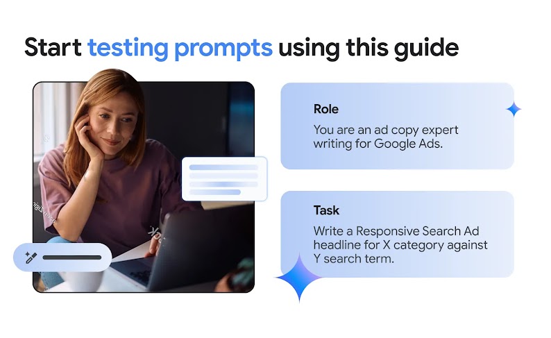 A woman uses a laptop next to two text boxes. Role: You are an ad copy expert writing for Google Ads. Task: Write a Responsive Search Ad headline for X category against Y search term.