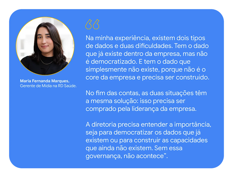  Ilustração com quote de Maria Fernanda Marques, gerente de mídia na RD Saúde.