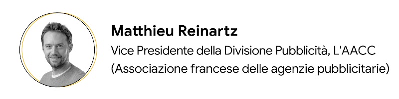 Primo piano di Mattieu Reinartz, Vice Presidente della divisione pubblicitaria di AACC (associazione francese delle agenzie pubblicitarie), uno degli esperti interpellati