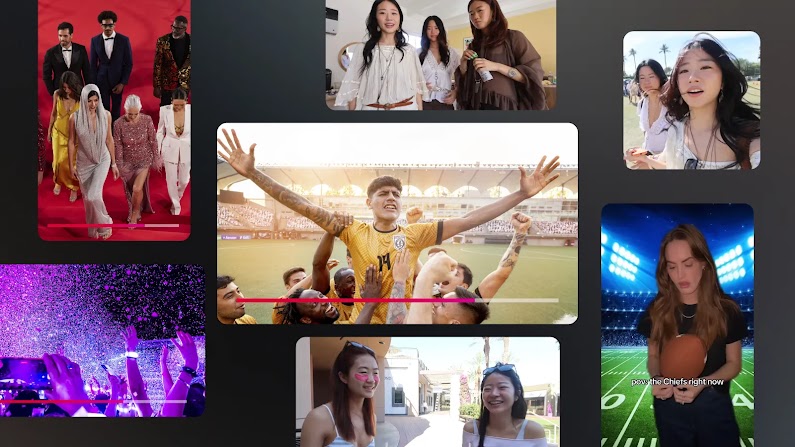 Eine Galerie von YouTube-Videos von Creatorinnen und Creatorn, die kulturelle Highlights wie Fußball, die Oscars und die Met Gala feiern.