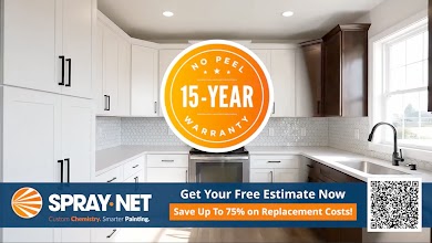 Ad for Spray-Net showing a 15-year guarantee, savings, and a free of charge estimate.