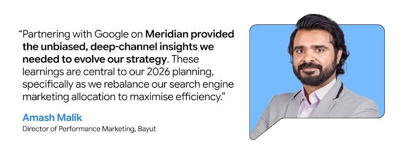 Amash Malik, Director of Performance Marketing at Bayut, shares how Google Meridian improved marketing measurement by providing unbiased deep-channel insights, helping them optimise search engine marketing allocation to maximise efficiency and ROI