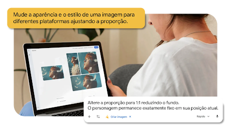 Imagem de uma usuária do Nano Banana utilizando a ferramenta de IA para alterar proporção de uma mesma imagem.