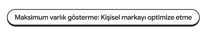 Kapsül şeklindeki metin banner'ında "Maksimum varlık gösterme: Kişisel markayı optimize etme" yazıyor.