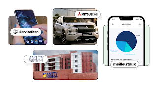 A row of labeled images identifying four diverse businesses.