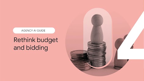 Guide sur l'utilisation de l'IA en agence. Chapitre 4 : Repenser le budget et les enchères. Un pion de jeu d'échecs se trouve sur une pile de pièces de monnaie, à côté de deux piles de pièces plus petites et d'autres pions.