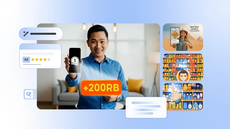 AI-generated ad creatives of various formats show how Funsol, SeaBank Indonesia, and Falcon Game Studio use Google AI-powered models Nano Banana, Veo 3, and Gemini for image and video generation to improve app marketing and ad performance across APAC