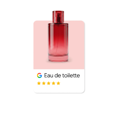Google Search Ad of a red perfume bottle named: “Eau de toilette” and 5 stars review.