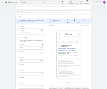La interfaz de Google Ads que muestra el mensaje "Verificando si hay problemas relacionados con las políticas" junto a un recurso de anuncio durante la creación.