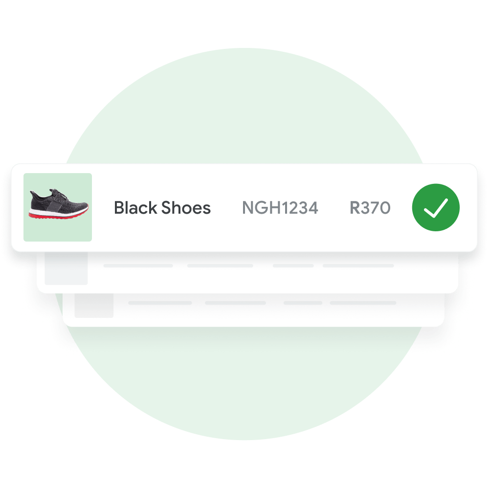 User interface demonstrating a user browsing a list of their approved products successfully uploaded in Merchant Center.