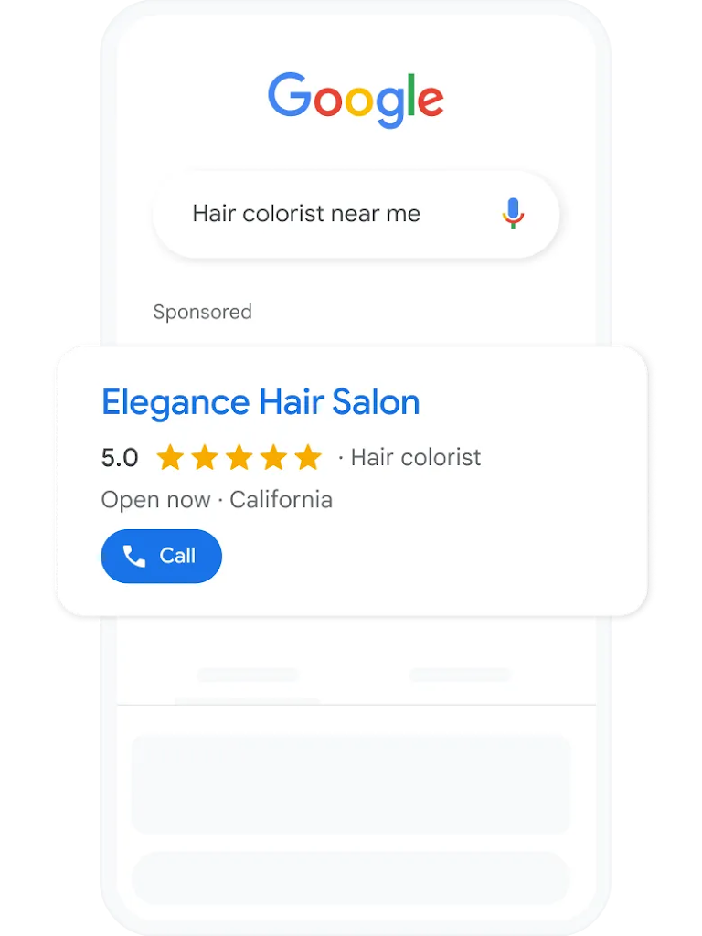 A search query and local services ad for hair colorists nearby.