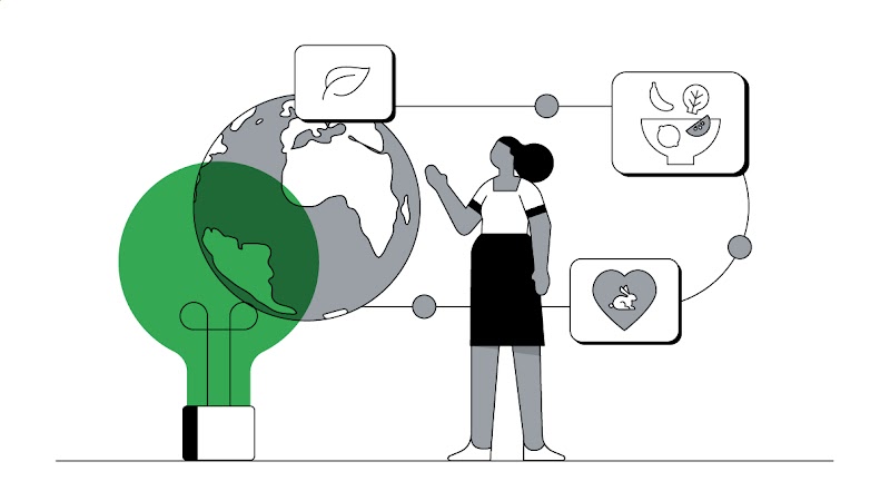 une femme qui est entourée par la Terre et des éléments de la nature