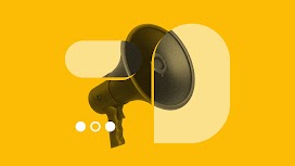 A bold, black megaphone stands out against a gold background.