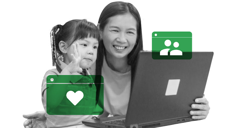A Singaporean mother and daughter using a laptop to video call their loved ones to stay socially connected online and deepen relationships amid the pandemic