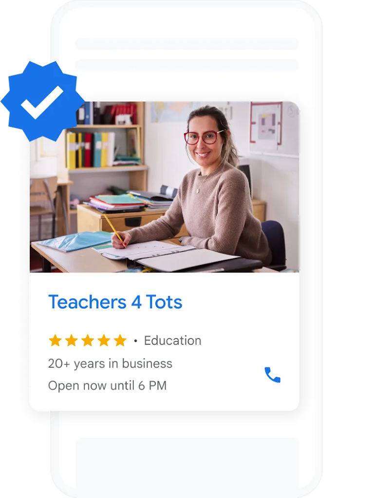 A mobile screen displays a local ad for a teachers staffing agency.