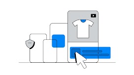 A product listing for a T-shirt appears on a mobile device. A large arrow hovers over the description, ready to click.
