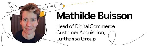 Mathilde Buisson, Head of Digital Commerce Customer Acquisition chez Lufthansa Group, avec l'illustration d'un avion