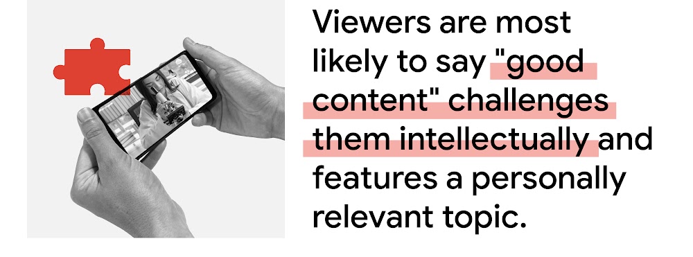 A puzzle piece icon beside a mobile screen showing a scientist using a microscope. Japanese viewers are most likely to say “good content” challenges them intellectually and features a personally relevant topic.