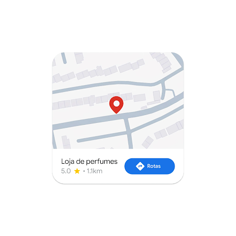 Imagem de um mapa mostrando a localização de uma perfumaria com o botão de rotas do Google Maps para chegar até lá.