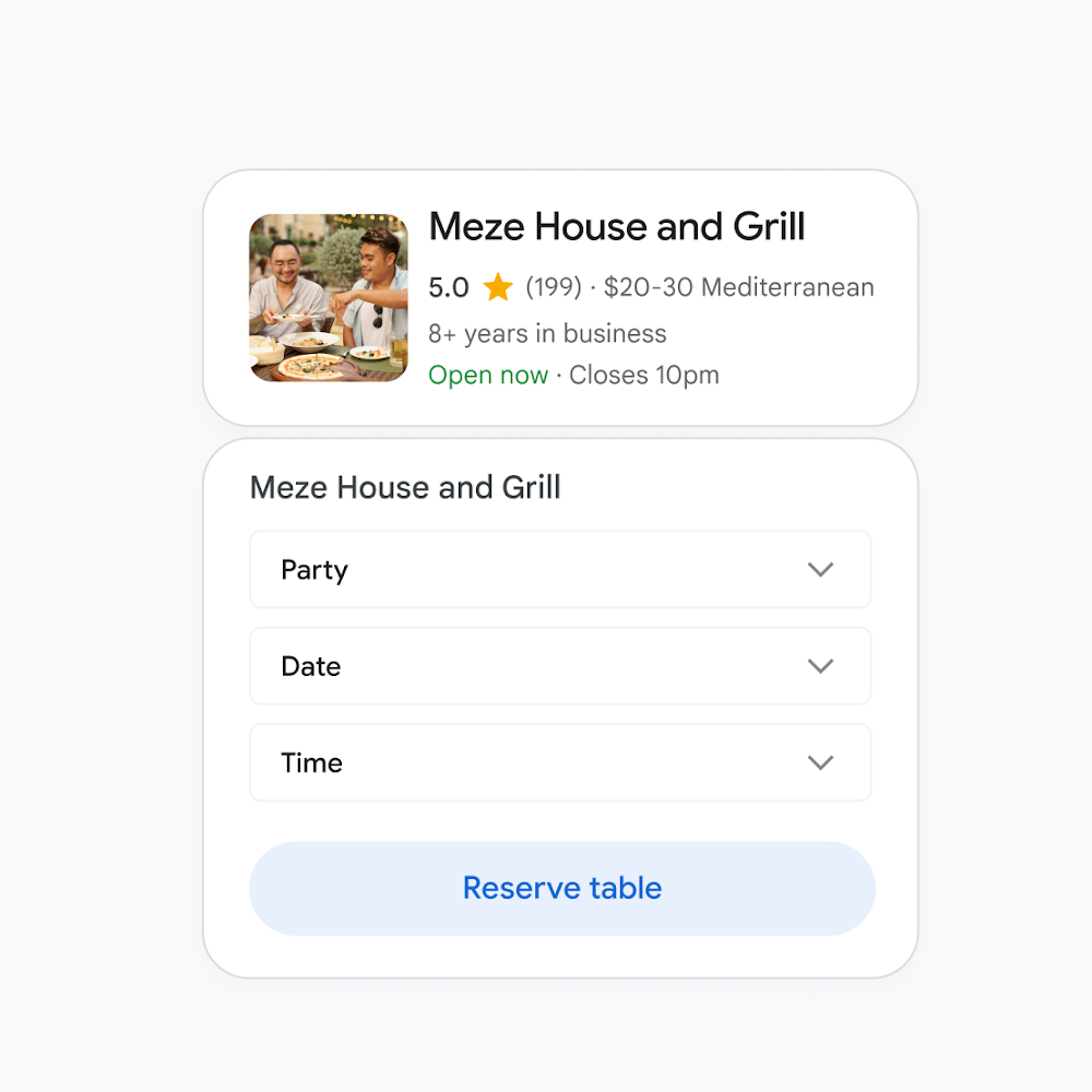 A greek restaurant’s profile with the Reserve a table function open for users to make a quick reservation. 