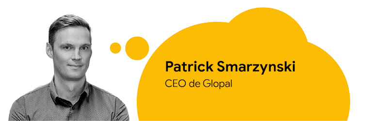 Imagen de Patric Smarzynski con un bocadillo amarillo en el que se lee su nombre y su cargo: CEO de Glopal