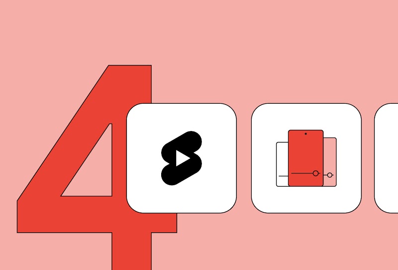 Das Bild zeigt eine illustrierte 4 und zeigt Icons für YouTube Shorts