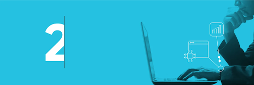 Rosto e mãos e um homem branco usando um laptop. Do relógio do homem saem linhas para um gráfico e o desenho de um navegador.