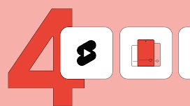 Das Bild zeigt eine illustrierte 4 und zeigt Icons für YouTube Shorts