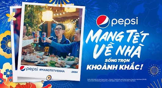 The video thumbnail shows a heartwarming family scene, featuring a father and son sharing a moment with a Pepsi bottle on a table full of traditional Vietnamese Tết decorations.