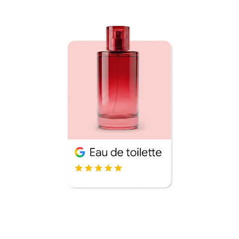 Google Search Ad of a red perfume bottle named: “Eau de toilette” and 5 stars review.