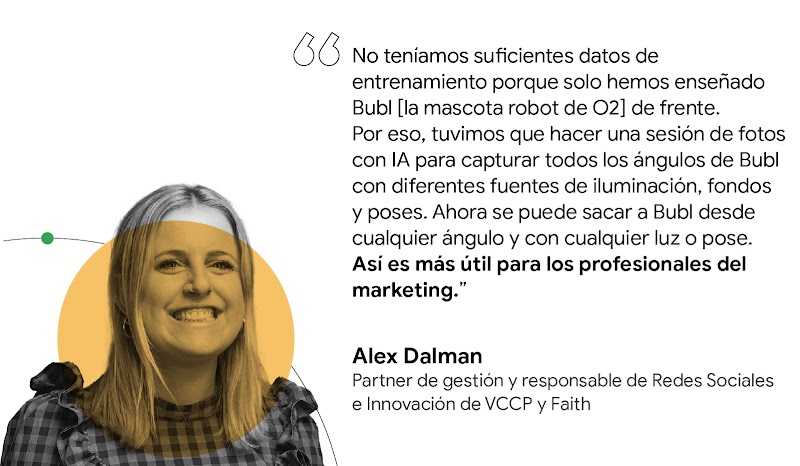 Tuvimos que hacer una sesión de fotos con IA para capturar todos los ángulos de Bubl. Ahora se puede sacar a Bubl desde cualquier ángulo y con cualquier luz o pose. Así es más útil para los profesionales del marketing. Alex Dalman, partner de gestión y re