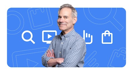 Foto de David Edelman, autor de éxito, asesor ejecutivo y profesor en la Harvard Business School. Aparece de hombros para arriba sobre un fondo azul con iconos de Internet. Tiene la piel clara y el pelo canoso, y lleva una camisa de cuadros en azul claro.