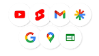 Icons for YouTube, YouTube Shorts, Gmail, Google Ads, the Google 'G' logo, Google Maps, and Google Feed displayed in white circles.