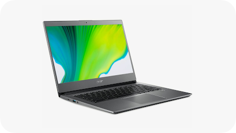 Dark gray Acer Chromebook with a green screen saver.