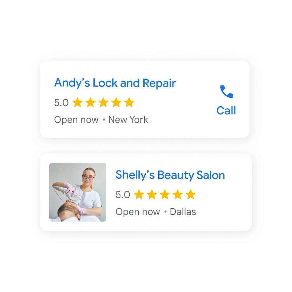 An array of local services ads for a home services and beauty salon.