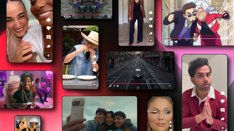 Varios creadores sonríen, se ríen, comen tacos, bailan vestidos de nachos, juegan a videojuegos y muestran looks en esta galería de anuncios de YouTube Shorts que aparecen en dispositivos móviles.