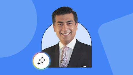 Shekar Khosla, VP of marketing, Google India, pictured from the shoulders up against a blue background. Shekar is passionate about the adoption of Google AI to empower high-performance teams and transform workplaces.