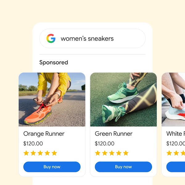 A Google search for women’s sneakers and a row of sponsored product ads that have popped up.