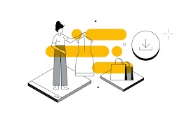 Un téléphone mobile montre un fichier PDF gris avec une icône de téléchargement rouge en superposition.