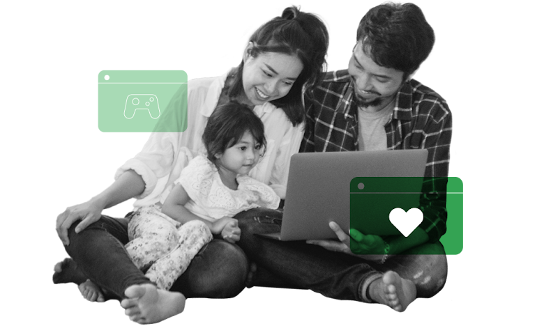 A Hong Kong couple and a toddler using a laptop to video call their loved ones online to stay socially connected and deepen relationships