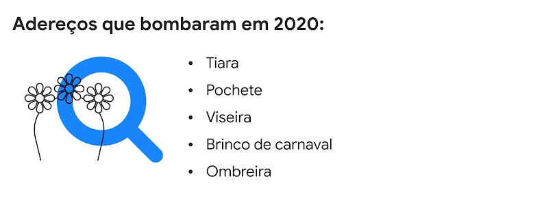 Uma lupa azul e uma tiara de flores. Lista mostra adereços que bombaram em 2020: tiara, pochete, viseira, brinco de carnaval, ombreira.