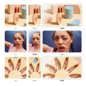 Graphic with the word "like" to the left of a light pink dashed box. Inside the box, a cursor clicks on a stack of social media story cards, the top card showing a woman with green eyeliner winking.